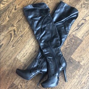 Over the knee black high heel boots